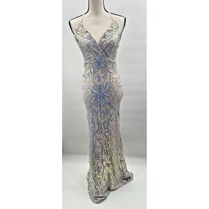 Windsor Deonne Gown XS Iridescent Sequin Maxi Dress Prom Semi Glam Mermaid Fairy